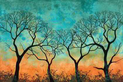 VIBRANT SUNSET TREES WALLART 24in X 16in WITH BLACK FRAME