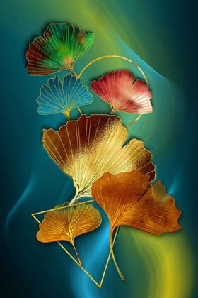 LUXURY GINKGO LEAVES WALLART 16in X 24in WITH BLACK FRAME