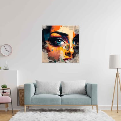 WOMEN FACE WALLART 24in X 24in WITH BLACK FRAME