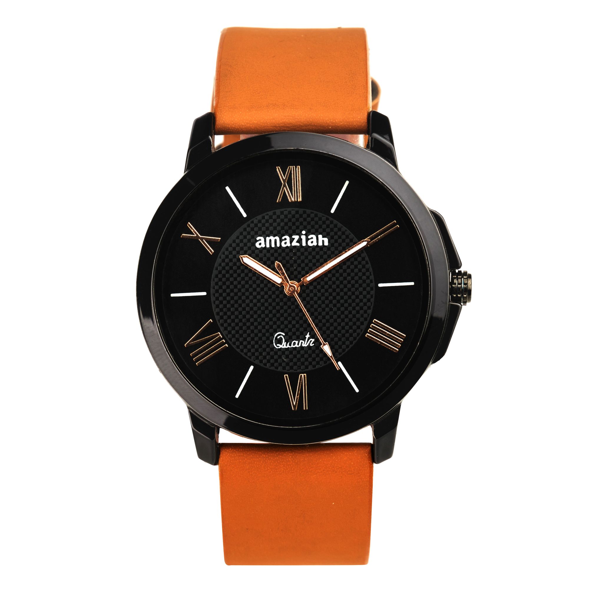 Amaziah Men's Analog Watch with Black Dial and Brown Leather Strap