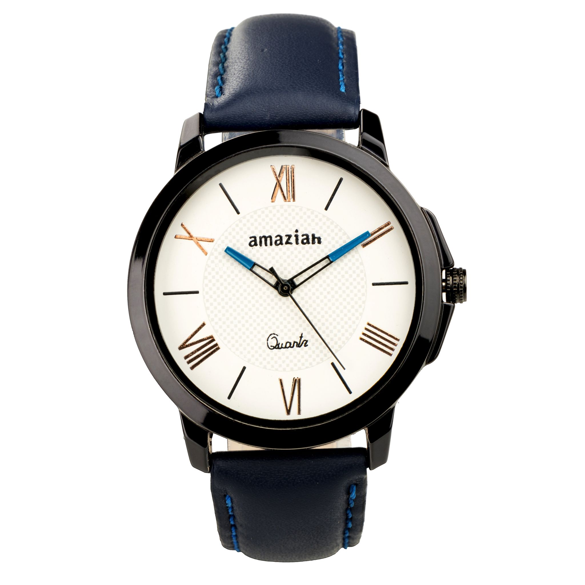 Amaziah Men's Analog Watch with Blue Dial and Black Leather Strap