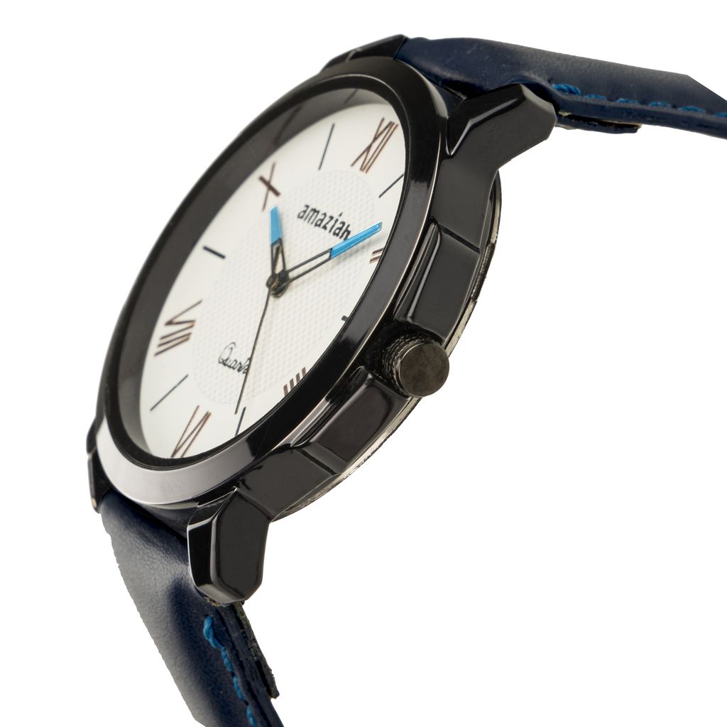 Amaziah Men's Analog Watch with Blue Dial and Black Leather Strap
