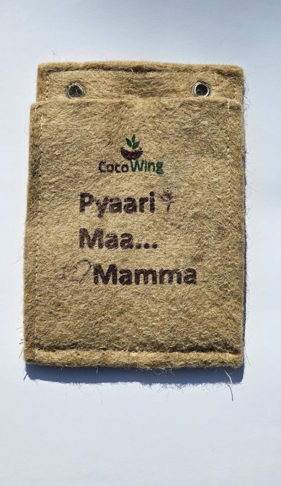 CocoWing Jute Grow Bag with Pyaari Maa...Mamma Print - Wall Mounted, Indoor Plants (6x7 Inches)