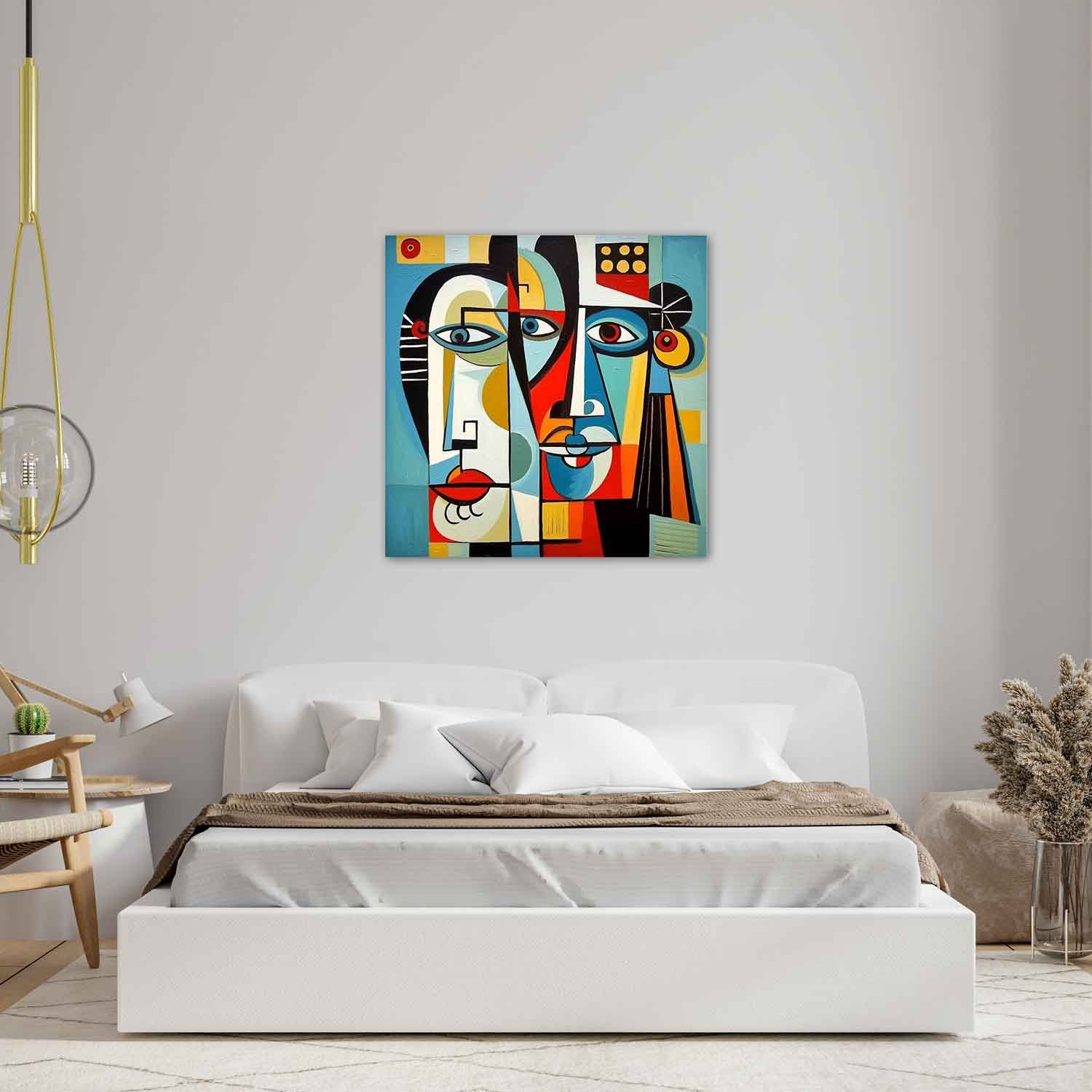 PICASSO STYLE MURAL PAINTING 24in X 24in WITH BLACK FRAME