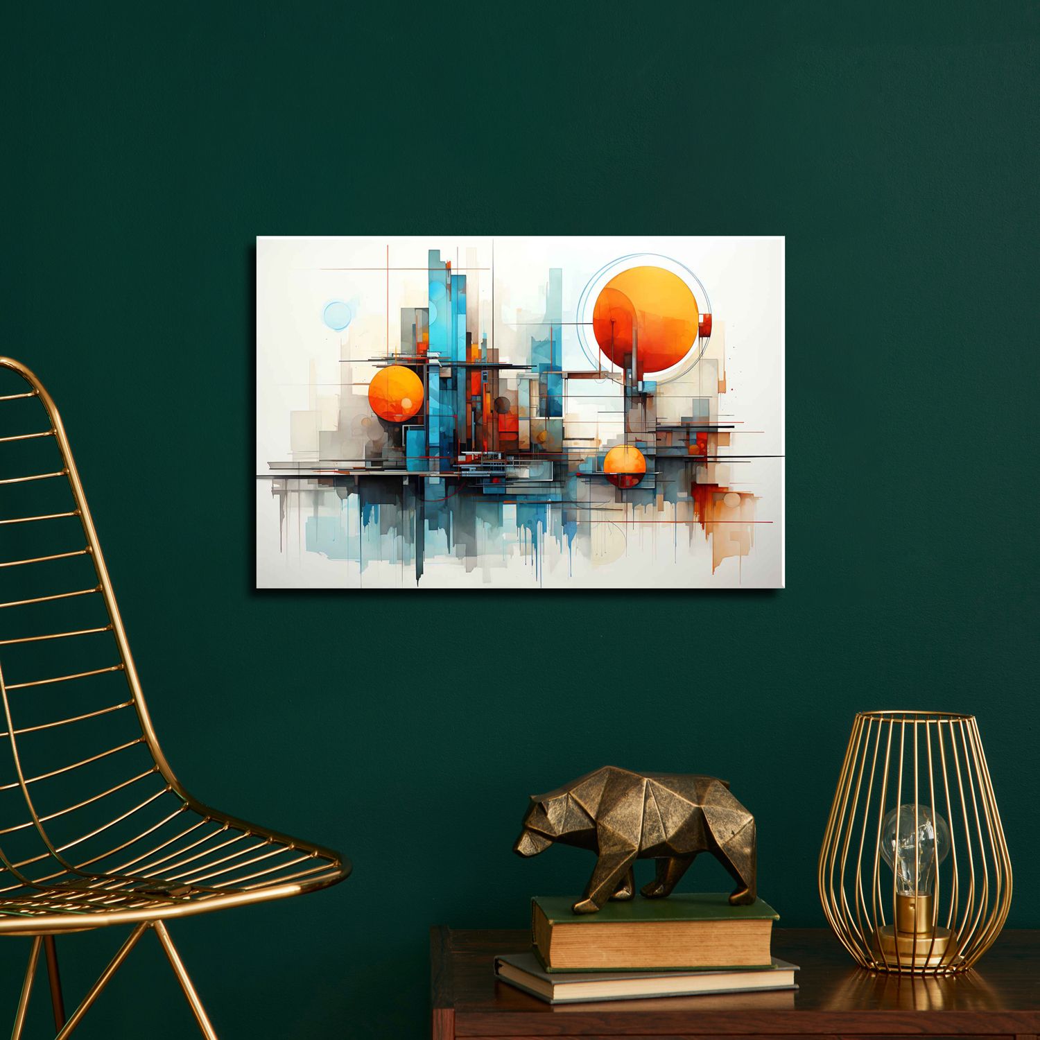 ABSTRACT GEOMETRIC SHAPE WALLART 24in X 16in WITH BLACK FRAME