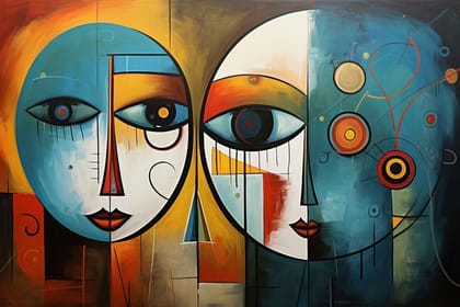 ABSTARCT FACE PAINTINGS WALLART 24in X 16in WITH BLACK FRAME