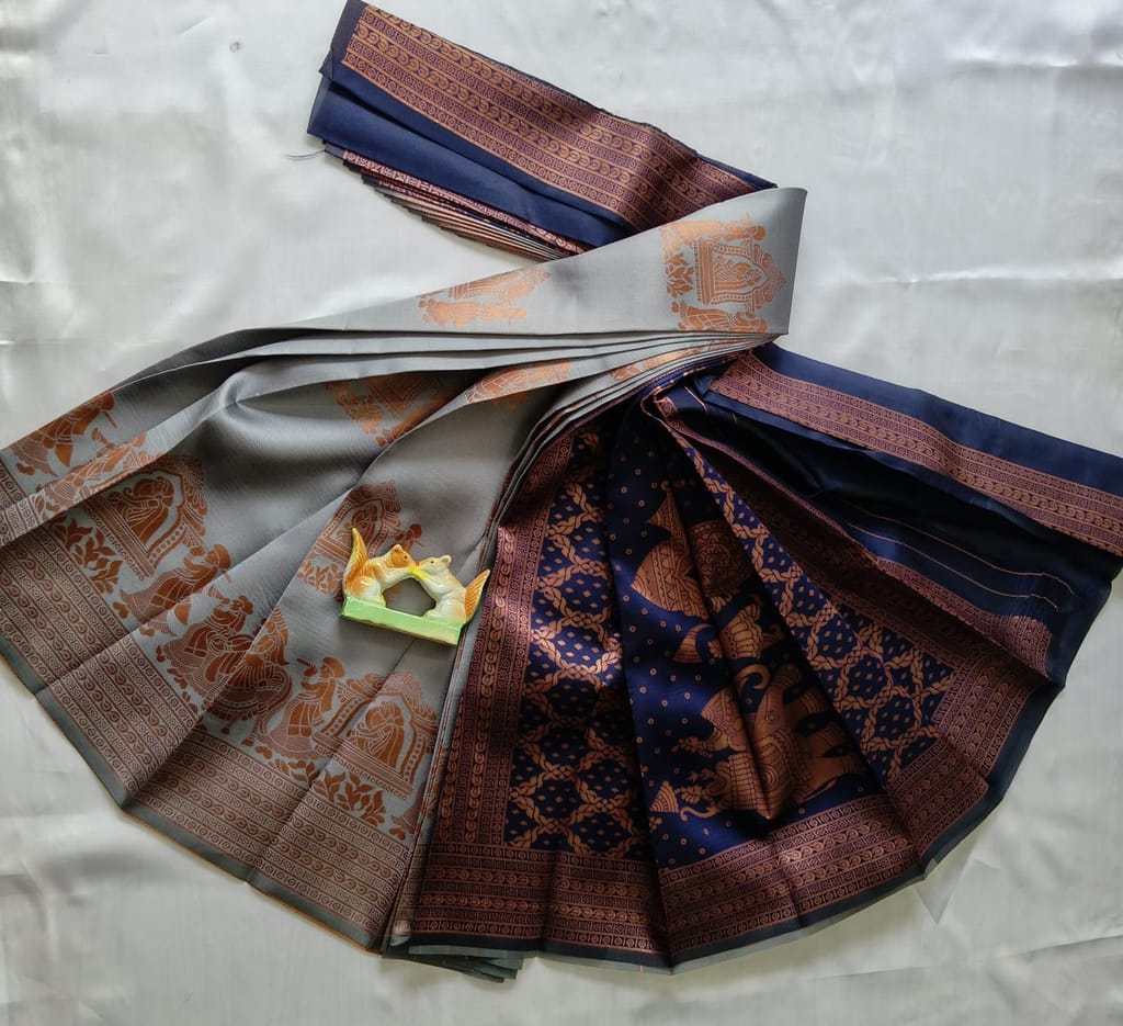 Kubera Silk Cottton Saree with Blouse -  Gray color