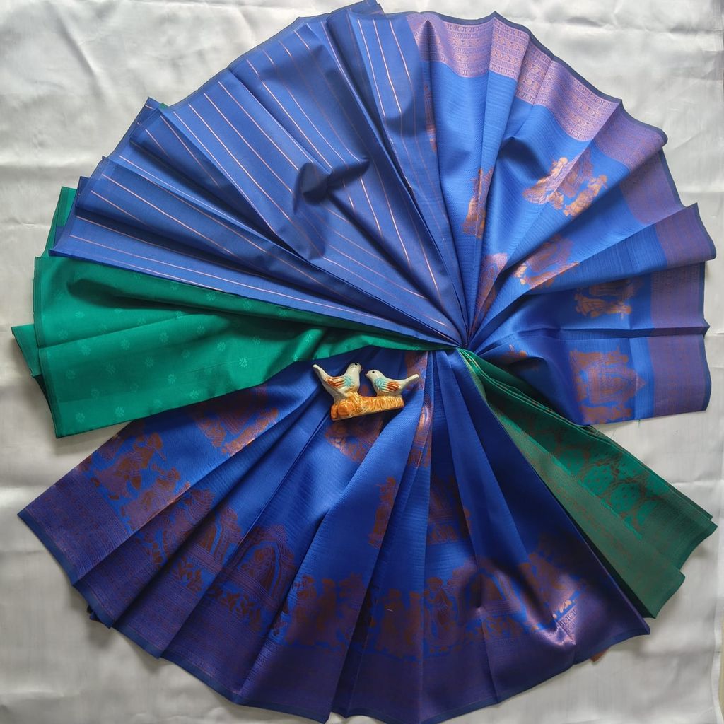 Kubera Silk Cottton Saree with Blouse - Blue colour