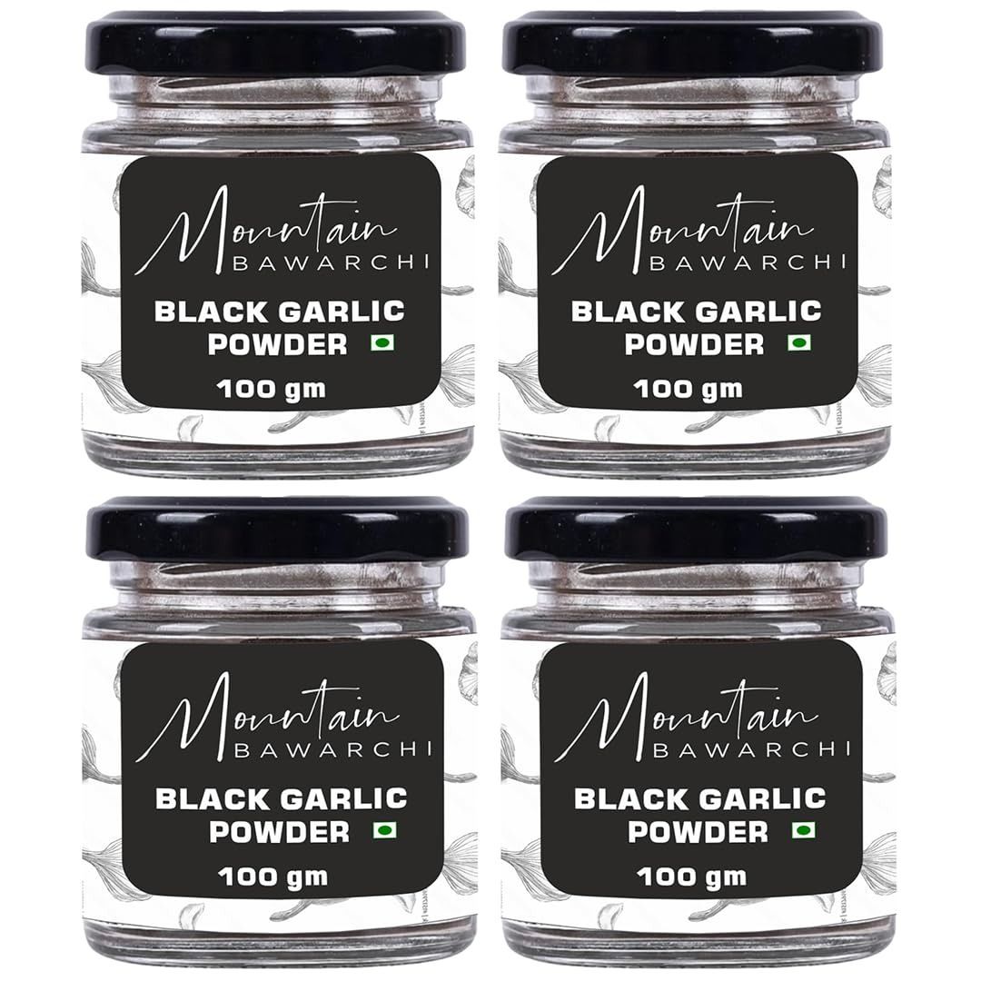Mountain Bawarchi Black Garlic Powder | No Preservatives are Added | Natural & Pure Garlic Powder Dry |100g Each, Set of 4