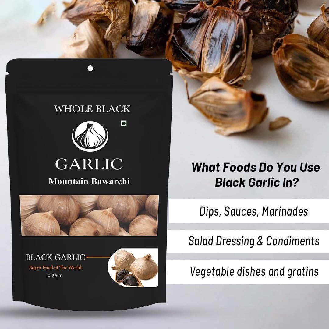 Mountain Bawarchi Black Garlic Whole | Garlic Non-Pungent Great Taste Highly Nutritious Pack Of 2 (1000 g)