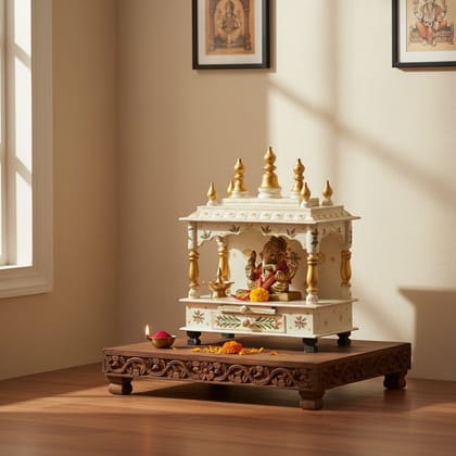 Indian White Beautifull Handmade Temple Pooja Mandir