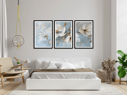 SET OF 3 MODERN BOTANICAL WALLART 48in X 24in WITH BLACK FRAME