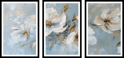 SET OF 3 MODERN BOTANICAL WALLART 48in X 24in WITH BLACK FRAME