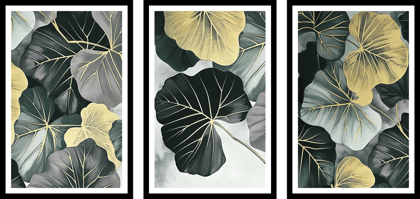 LEAVES AND FLOWER 3 PIECE FRAME 48in X 24in WITH BLACK FRAME
