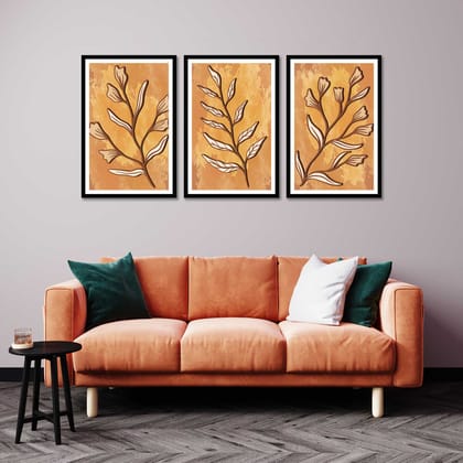 SET OF 3 TEXTURE LEAF PRINTS 48in X 24in WITH BLACK FRAME