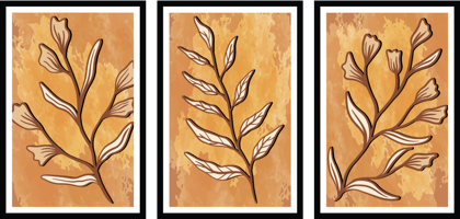 SET OF 3 TEXTURE LEAF PRINTS 48in X 24in WITH BLACK FRAME