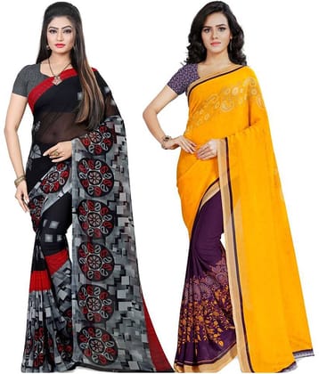ANAND SAREES Georgette Saree With Unstitched Blouse Piece ( Yellow )