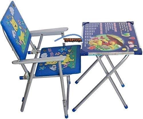 Study Table with Chair ABCD,1234,क ख ग, Cartoon Printed Rounded Edges Foldable Study Table and Chair Set for Kids Boy and Girl (Age 2 to 7 Year Old) (Design May Vary)_NE52.3