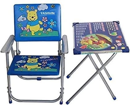 Study Table with Chair ABCD,1234,क ख ग, Cartoon Printed Rounded Edges Foldable Study Table and Chair Set for Kids Boy and Girl (Age 2 to 7 Year Old) (Design May Vary)_NE52.3
