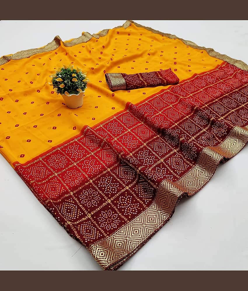 Kanooda Prints Georgette Printed Saree With Unstitched Blouse Piece ( Maroon )