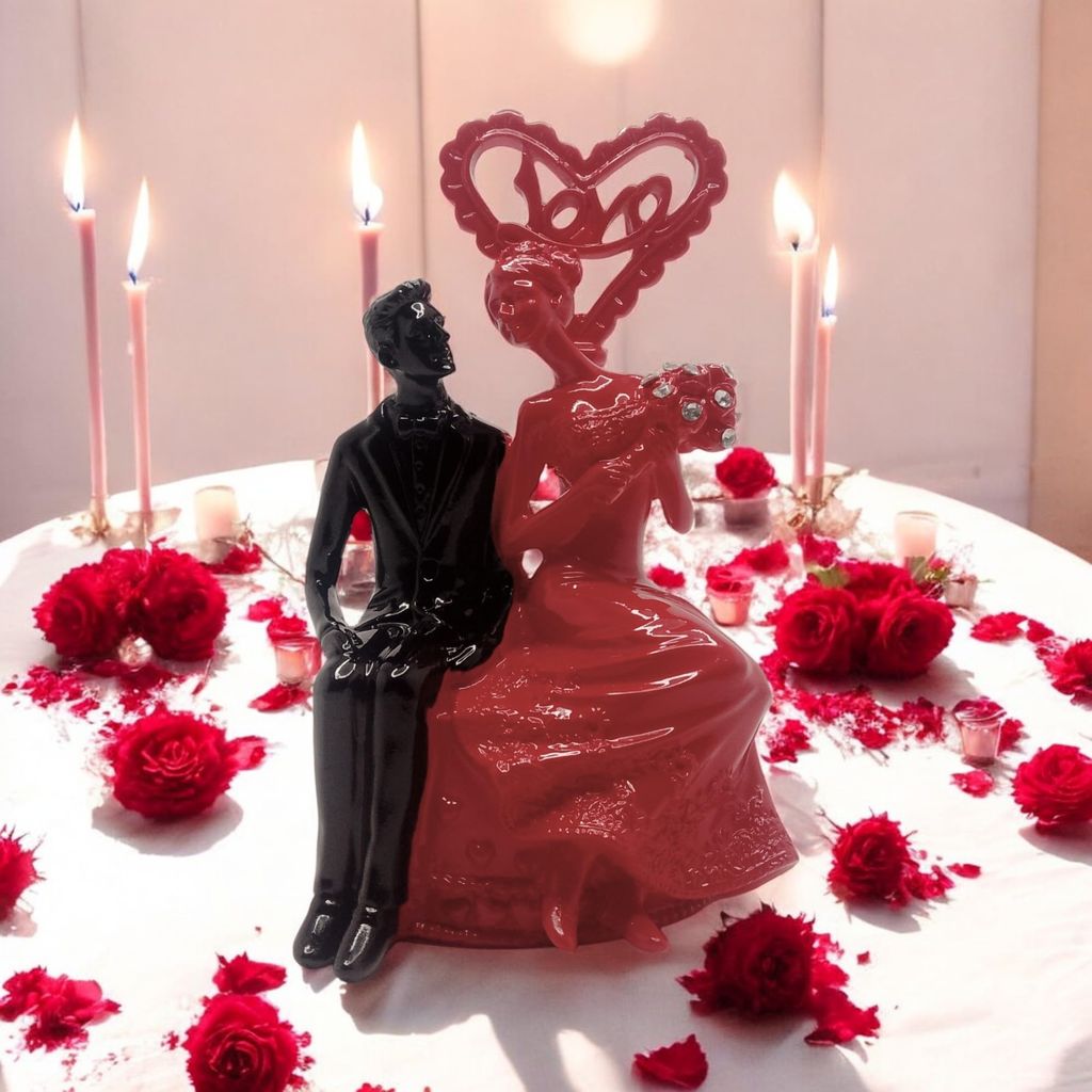 AMS Romantic Love Couple Figurine | Gift for Girlfriend, Boyfriend, Wife, Husband | Engagement, Proposal & Anniversary Decor | Elegant Couple Statue with Love Symbol | 14 CM