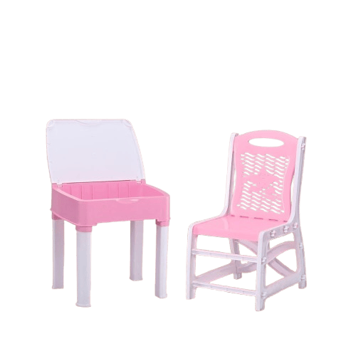 Kuber Industries Foldable Kids Study Table with Chair Set for 3-12 Years Age | Multifunctional Desk with Storage for Boys & Girls | Easy to Assembly | Upto 45kgs Weight Capacity | Pink & White