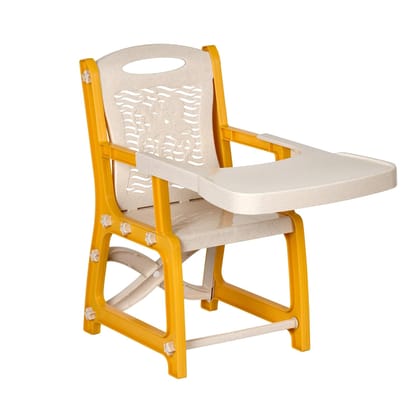 Baby Desk Chair | Study | Shampoo | Meal | Kids Seating Chair with High Backrest | Feeding Toddler’s Booster Seat with Safety Tray for 3-5 Years Kid, Weight Capacity Upto 40 Kg (3-Year Warranty) (Mustard Yellow/Marble Cream)