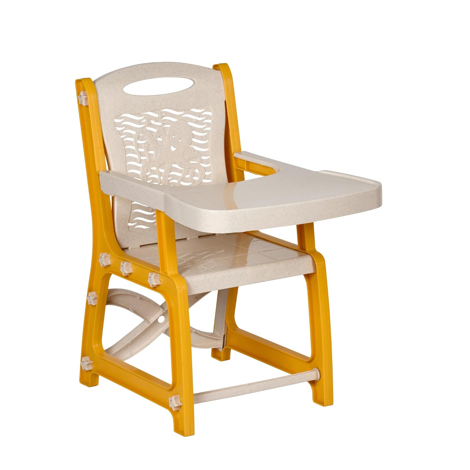 Baby Desk Chair | Study | Shampoo | Meal | Kids Seating Chair with High Backrest | Feeding Toddler’s Booster Seat with Safety Tray for 3-5 Years Kid, Weight Capacity Upto 40 Kg (3-Year Warranty) (Mustard Yellow/Marble Cream)