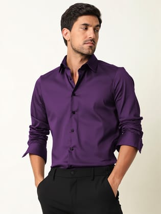 Formal Shirt for Men's Purple– Full Sleeve | Heavy Satin Lycra | Slim Fit Office & Party Wear Shirt