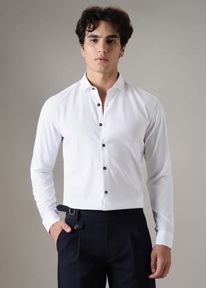 Men's Formal Shirt White Color – Full Sleeve | Heavy Satin Lycra | Slim Fit Office & Party Wear Shirt