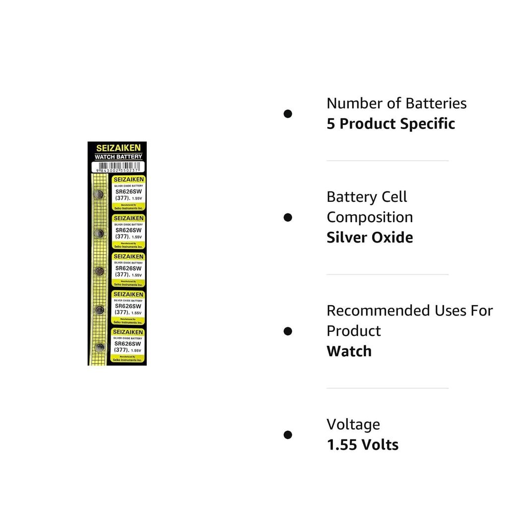 Seizaiken SR626SW (377) Silver Oxide Watch Battery (Pack of 10)