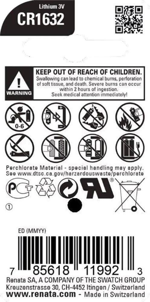 Renata Cr 1632 3V Lithium Battery Coin Cell CR1632 (1 Pc Blister Pack) Fresh Stock Swiss Made