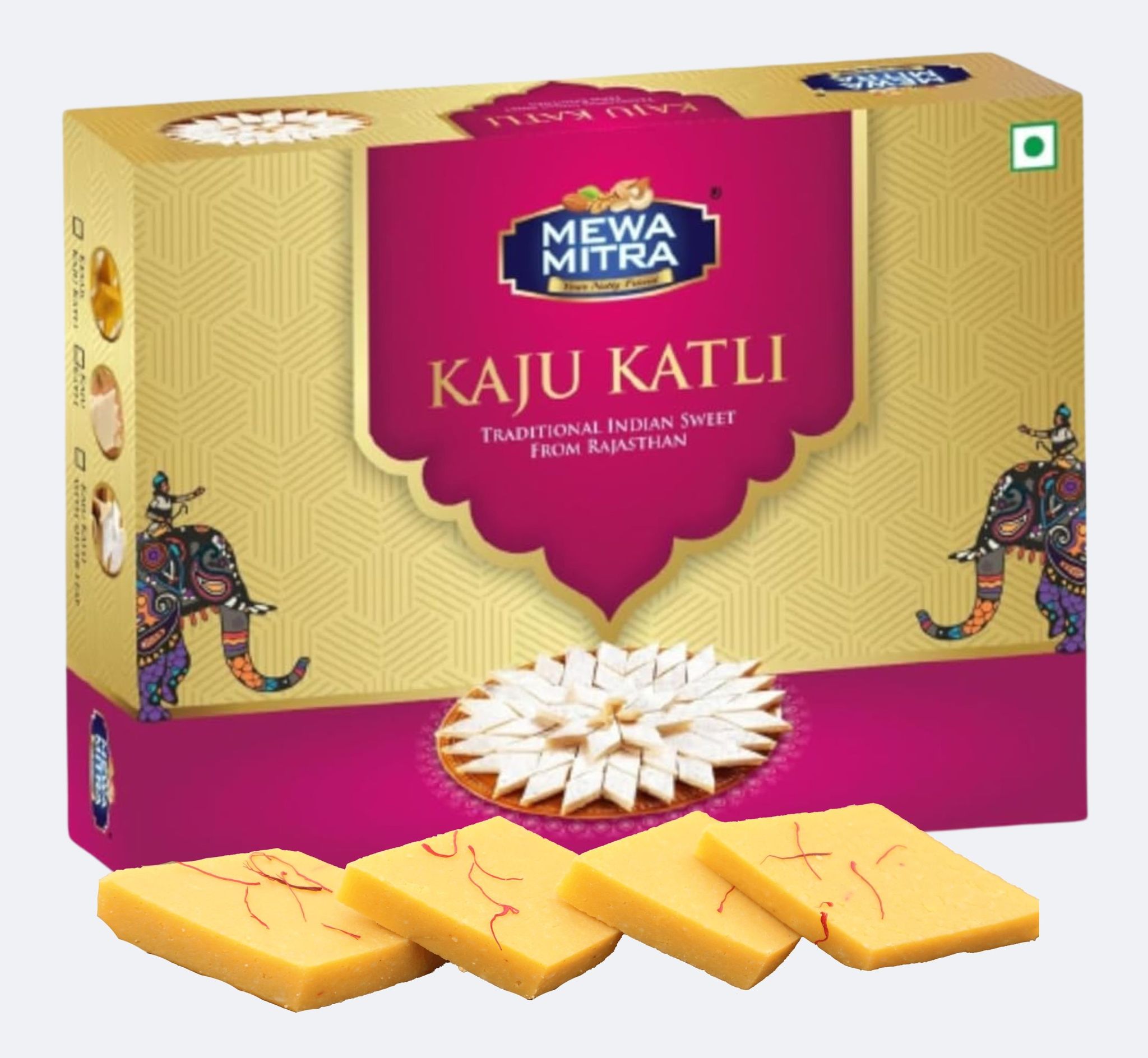 Mewa Mitra Kesar Kaju Katli Barfi | Authentic Traditional Kaju Katli | 400g of Fresh Kesar Kaju Katli Barfi | Sweet Mithai Box