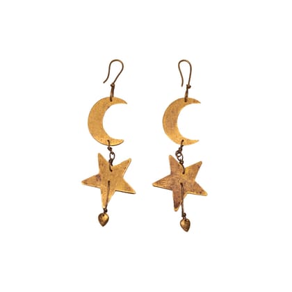 Gold polish half chand & tara drop earrings