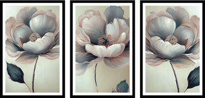 SET OF 3 PEONY FLOWERS PRINTS 48in X 24in WITH BLACK FRAME