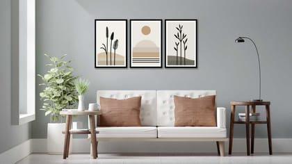 SET OF 3 GEOMETRIC SHAPES FLOWERS 48in X 24in WITH BLACK FRAME