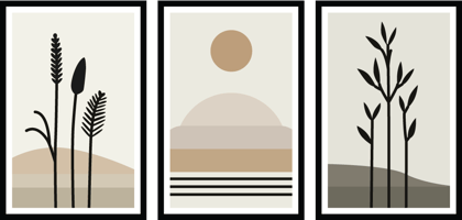 SET OF 3 GEOMETRIC SHAPES FLOWERS 48in X 24in WITH BLACK FRAME