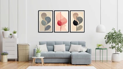 VINTAGE STYLE 3 PIECE PAINTINGS 48in X 24in WITH BLACK FRAME