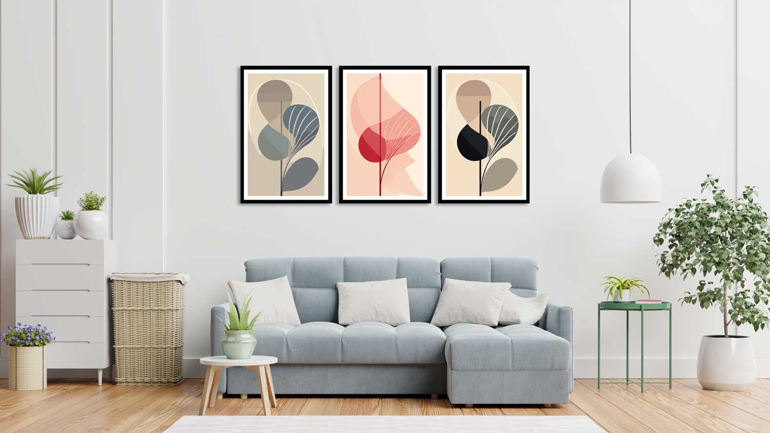 VINTAGE STYLE 3 PIECE PAINTINGS 48in X 24in WITH BLACK FRAME