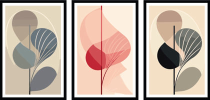 VINTAGE STYLE 3 PIECE PAINTINGS 48in X 24in WITH BLACK FRAME