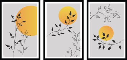 SET OF 3 MINIMALIST BOTANICAL PRINTS 48in X 24in WITH BLACK FRAME