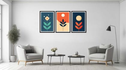 MID-CENTUARY MODERN WALLART 48in X 24in WITH BLACK FRAME