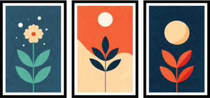 MID-CENTUARY MODERN WALLART 48in X 24in WITH BLACK FRAME