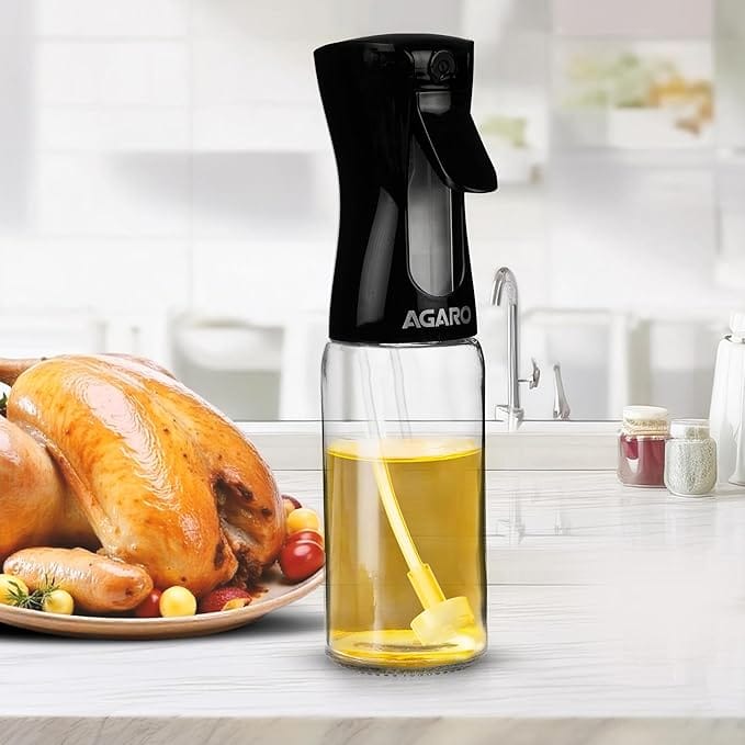 Oil Sprayer For Cooking, 200 Ml, Glass Body, Refillable Cooking Oil Spray Bottle, Oil Spritzer, Widely Used For Salad Making, Baking, Frying, Bbq, Portable,Brown