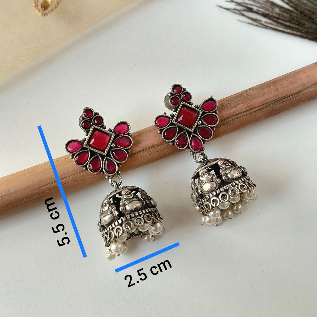 Latest Women Unique Silver Look Alike Oxidised Laughing Buddha Jhumka Earrings For Women Ethnic,