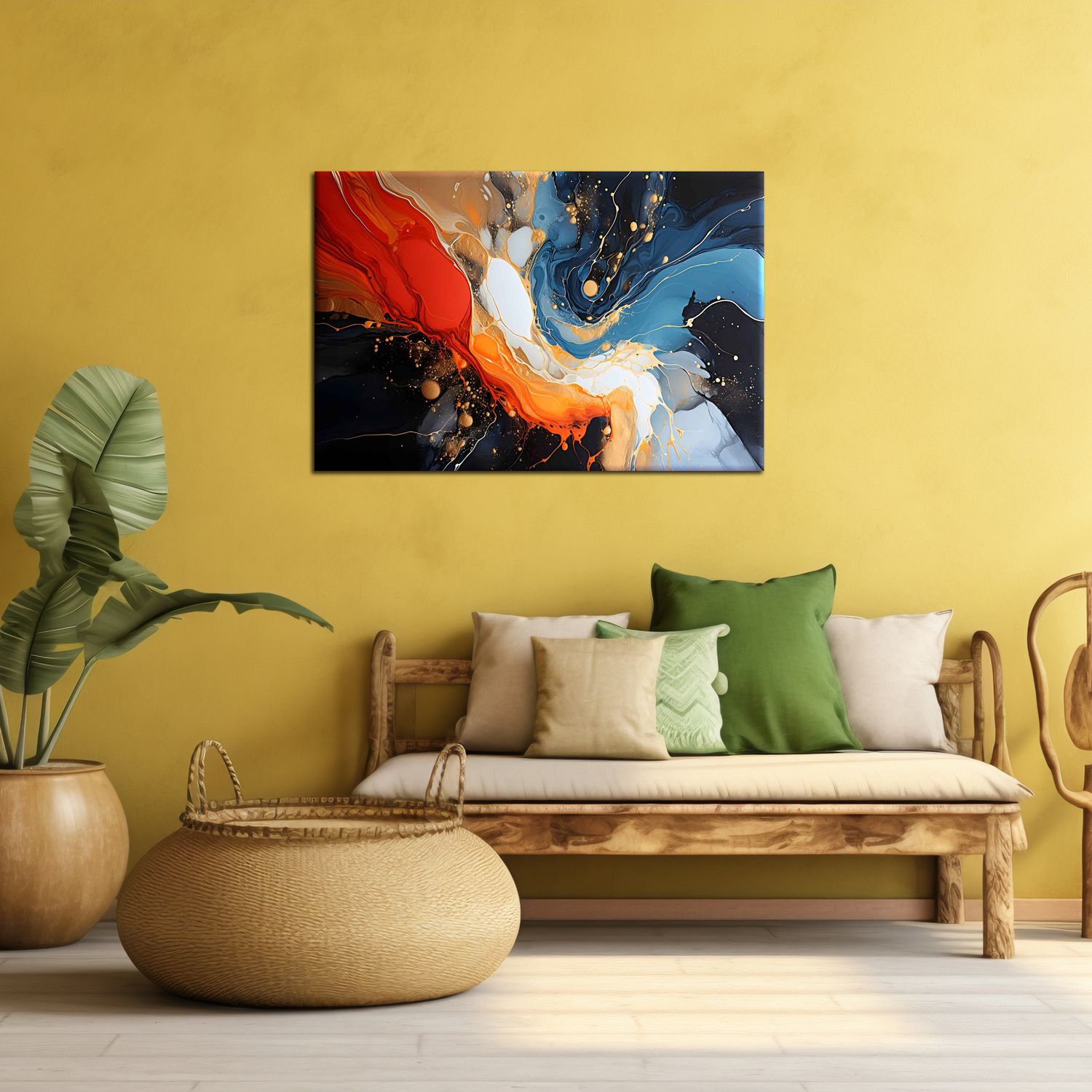 FLUID ARTWORK PAINTING 24in X 16in WITH BLACK FRAME