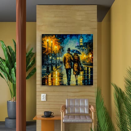 ROMANTIC COUPLE WALKING IN THE STRRET 24in X 24in WITH BLACK FRAME