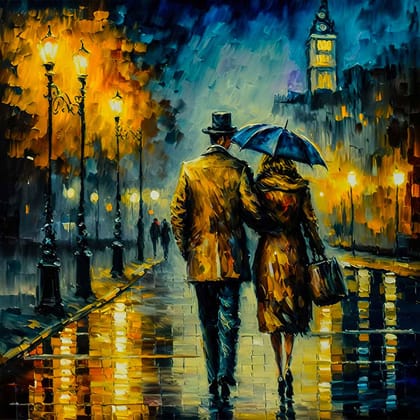 ROMANTIC COUPLE WALKING IN THE STRRET 24in X 24in WITH BLACK FRAME