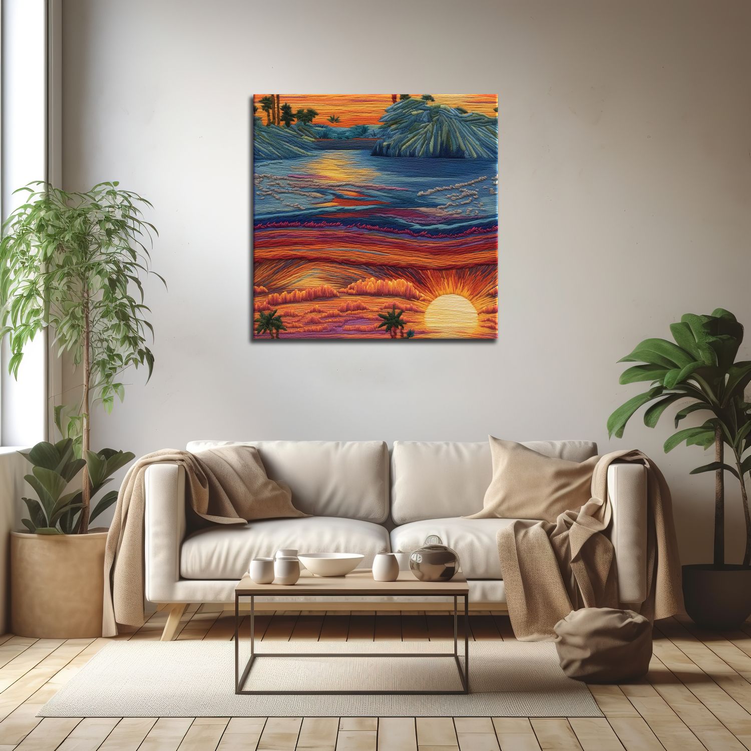 SUNSET VIEW PAINTING 24in X 24in WITH BLACK FRAME