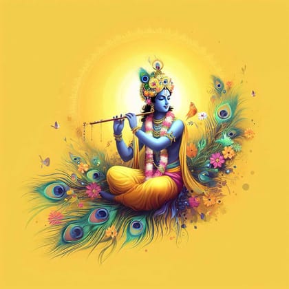 LORD KRISHNA WALL ART 24in X 24in WITH BLACK FRAME